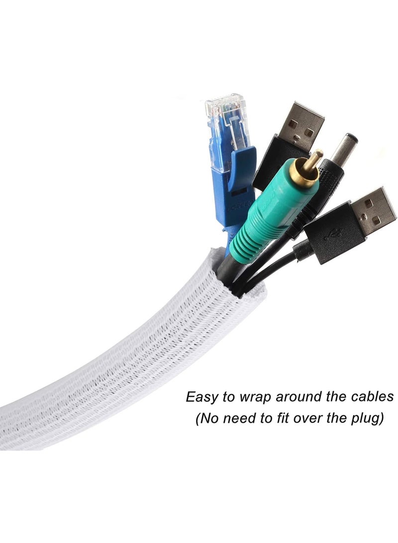 10ft - 1/2 inch Cord Protector Cable Sleeve Split Wire Loom Tubing for Power Cord Audio USB Cable, Cord Sleeve Cable Management for TV Computer, Cord Protectors from Pets Chewing (White) - Image 4
